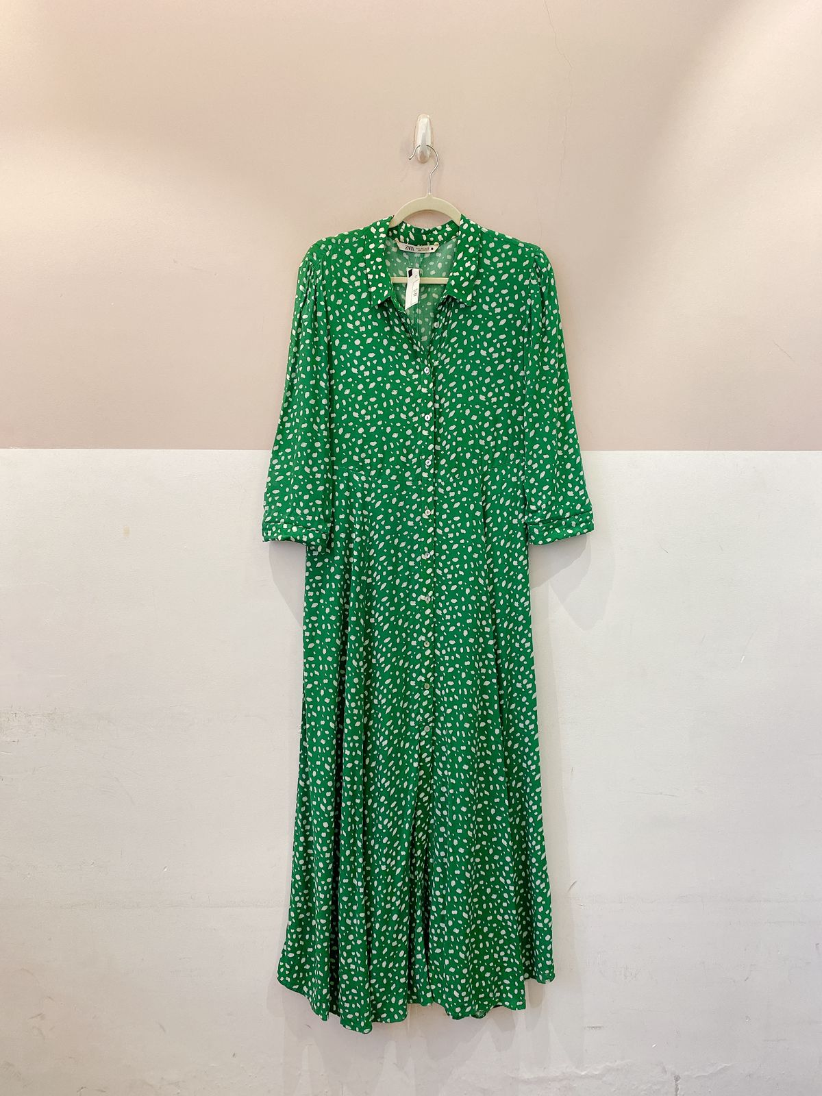 Vestido verde poás branco Zara G