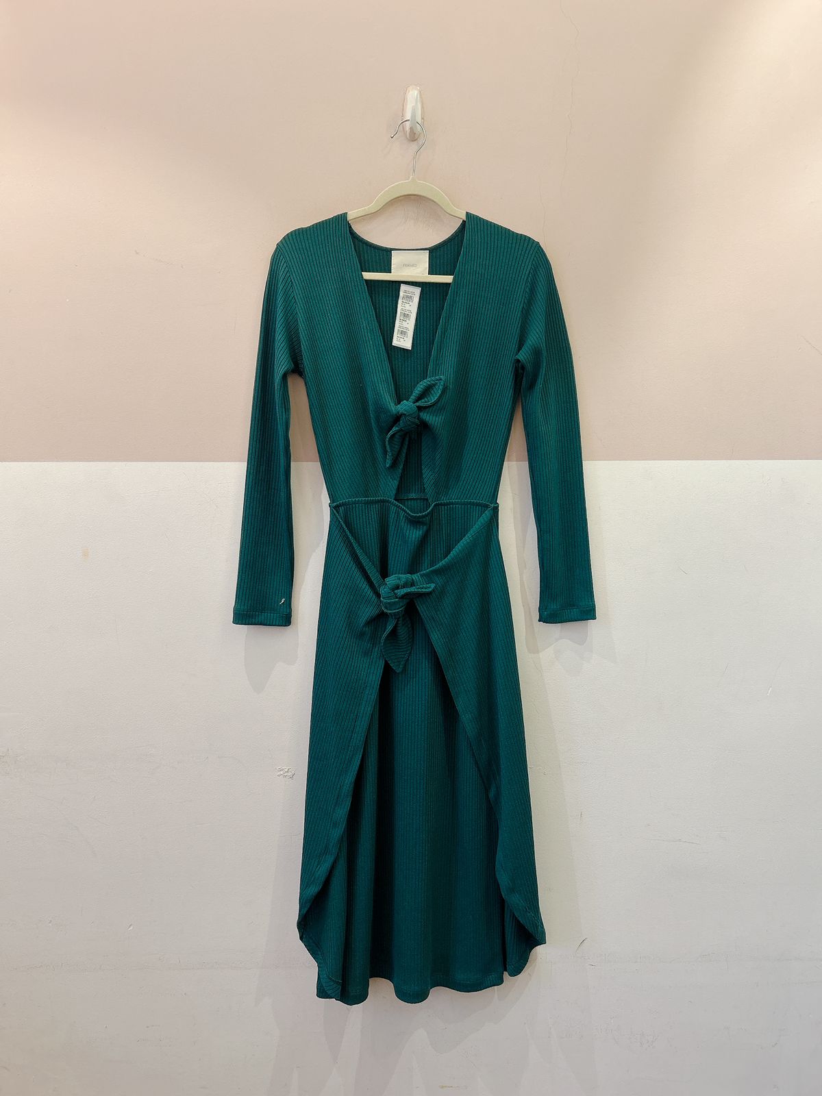 Vestido verde canelado laços Framed PP